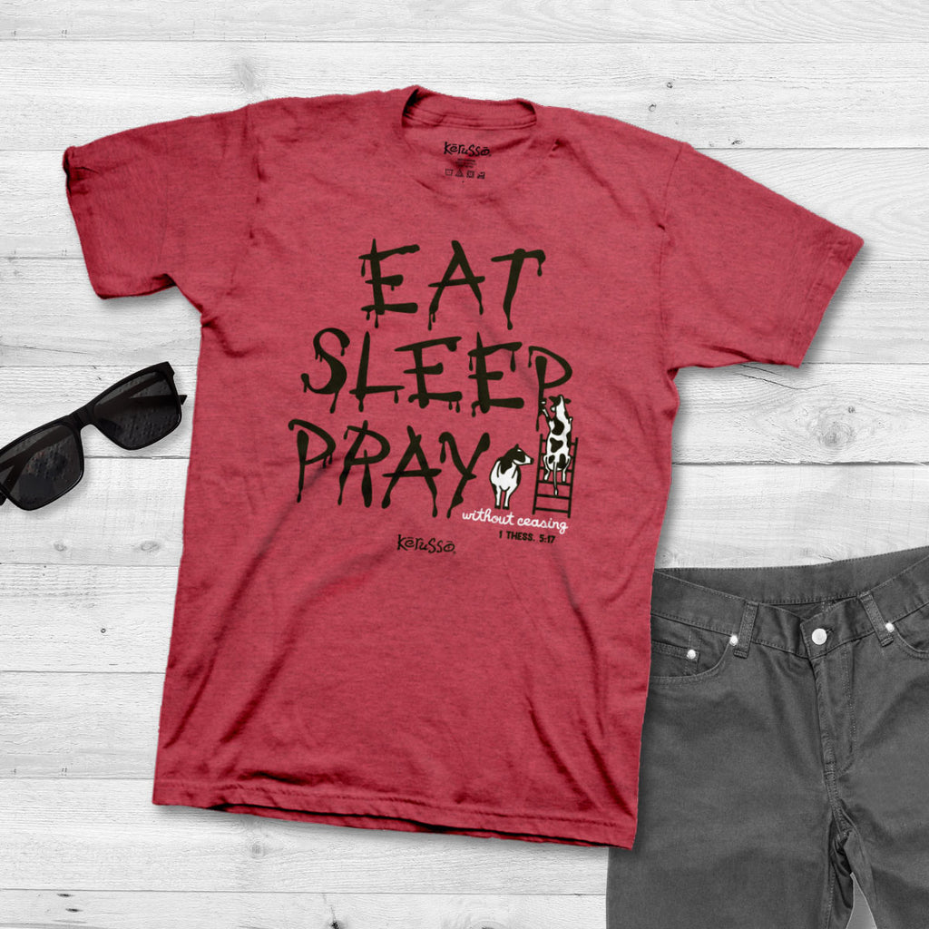 Kerusso Christian T Shirt Eat Sleep Pray Flatlay