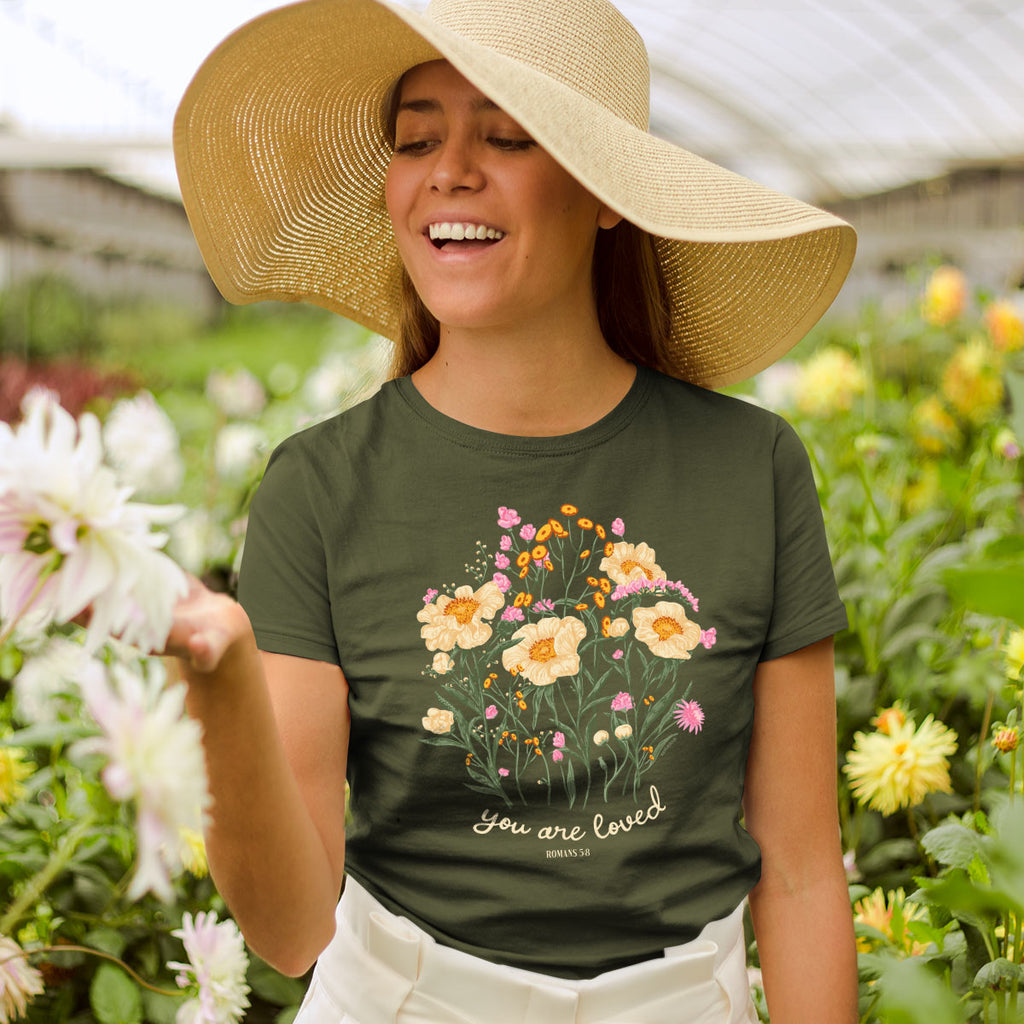 Kerusso Womens T Shirt You Are Loved Bouquet Female Model