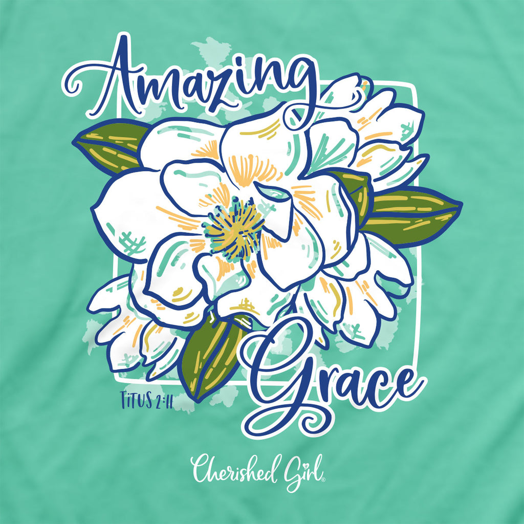 Cherished Girl Womens T Shirt Amazing Grace Magnolia Back Closeup