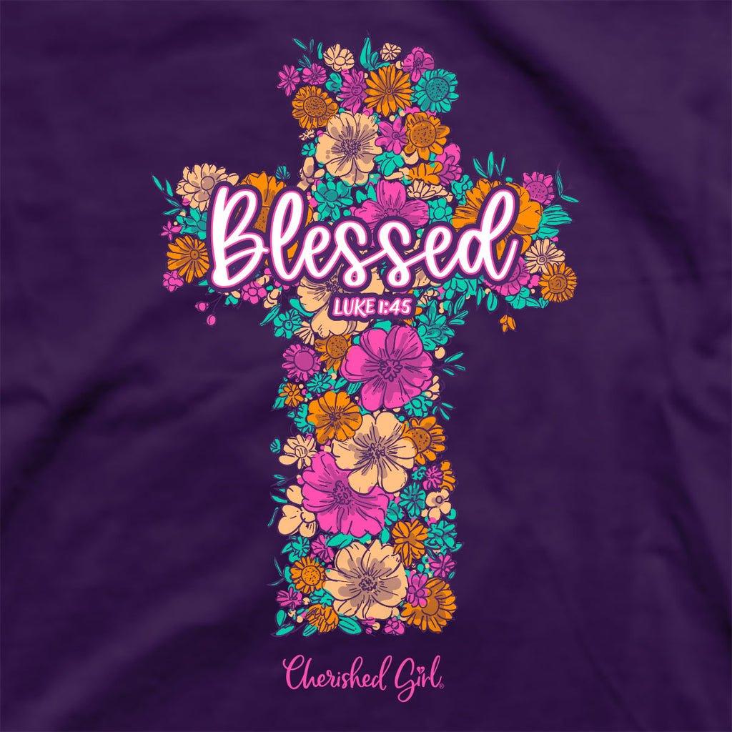 Cherished Girl Womens T Shirt Floral Cross Back Closeup