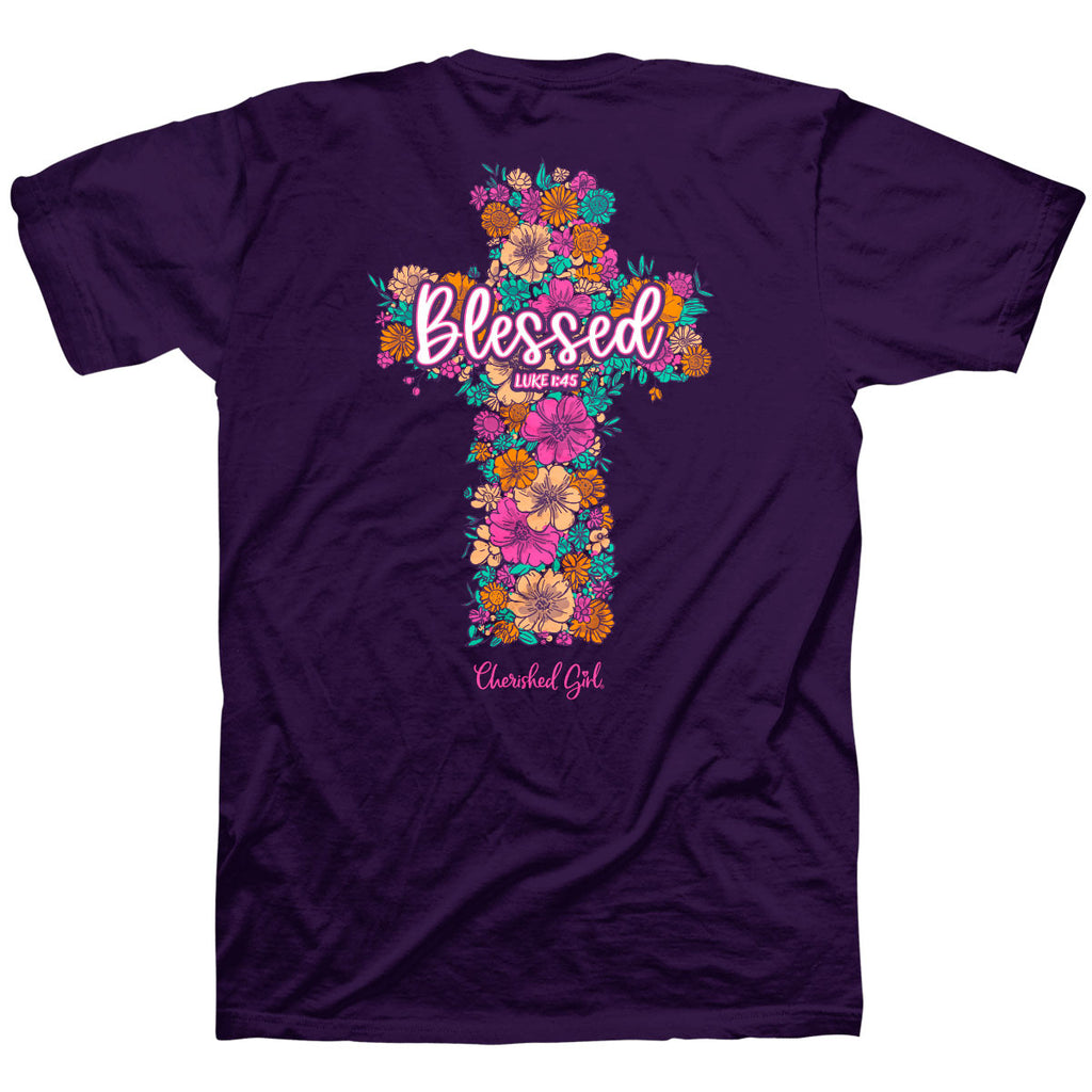 Cherished Girl Womens T Shirt Floral Cross Back Mockup