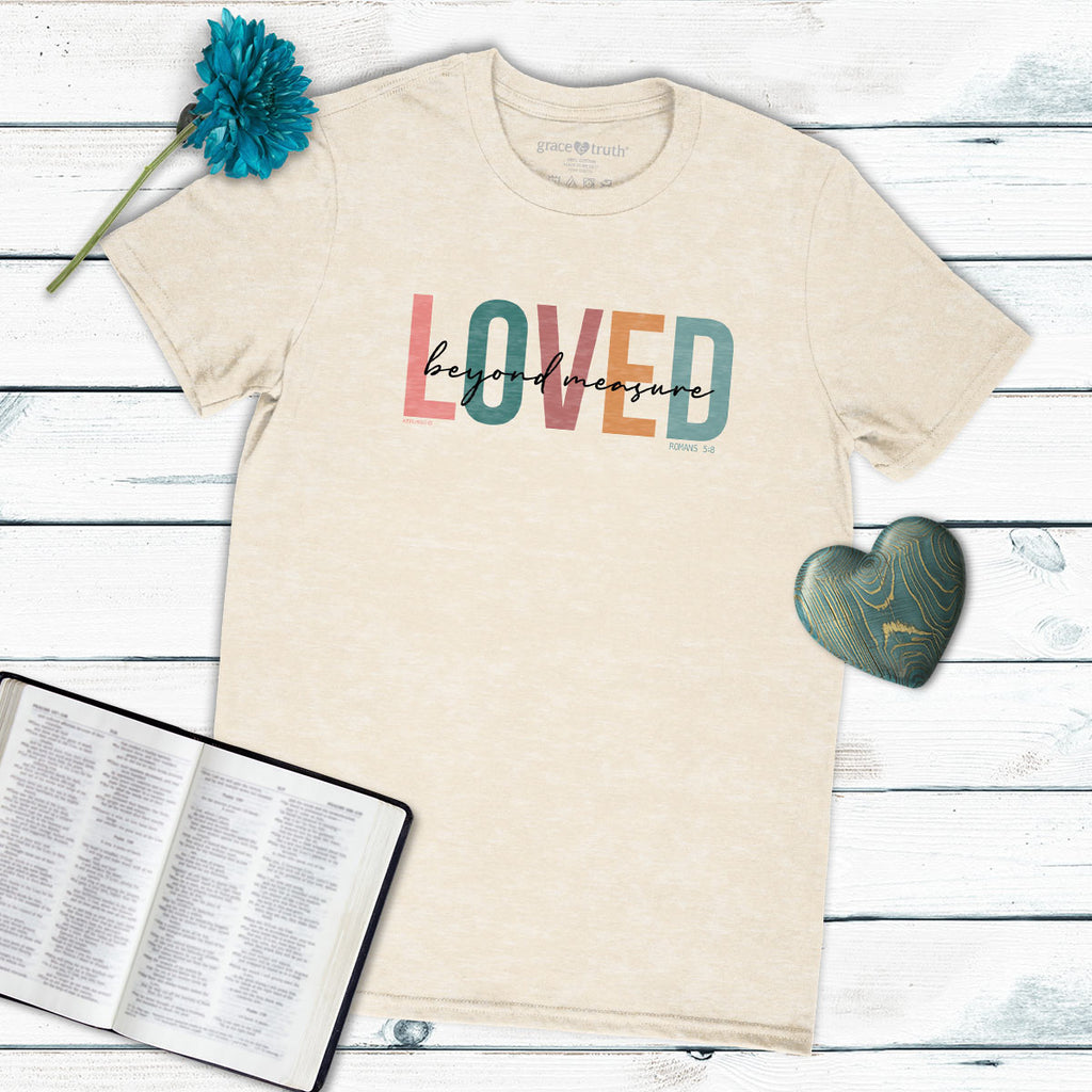 Grace And Truth Womens T Shirt Loved Beyond Measure Flatlay