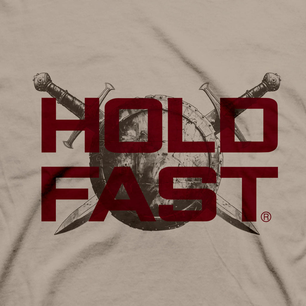 Hold Fast Mens T Shirt Fortress Shield Front Closeup