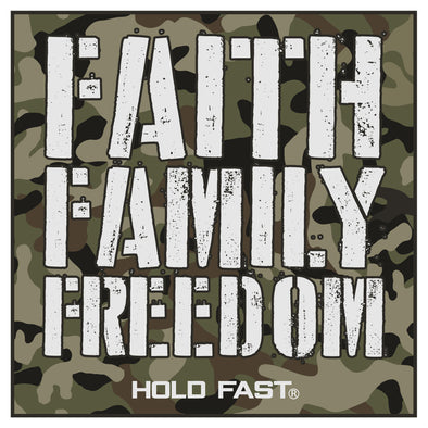 HOLD FAST Faith Family Freedom Camo Sticker
